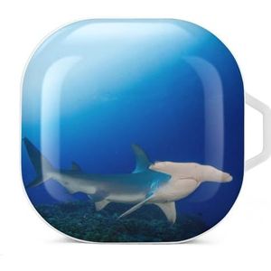 Blauw Hammerhead Shark Oortelefoon Hoesje Compatibel met Galaxy Buds/Buds Pro Schokbestendig Hoofdtelefoon Case Cover Wit-Stijl