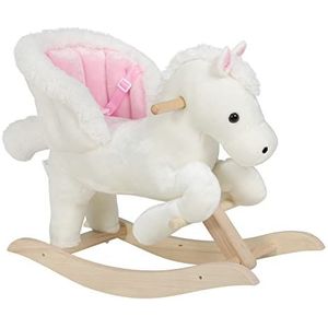 WOLTU Hobbelpaard voor baby's, hobbeldier, schommelzitje, pluche hobbelspeelgoed met riem, PP-katoen, wit + roze