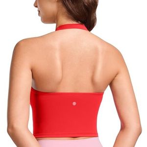 CRZ YOGA Vrouwen Butterluxe Halter Longline Sportbeha - Gevoerde Workout Yoga Crop Tops Tanks met Ingebouwde Pads Diep rood S