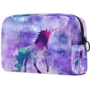 Vrouwen Reizen Make-uptas Eenhoorn Galaxy Glitter Sky Fancy Draagbare Cosmetische Tas Potlood Case Make-up Toilettas Voor Tiener Meisjes, Multi kleuren 06, 18.5x7.5x13cm/7.3x3x5.1in