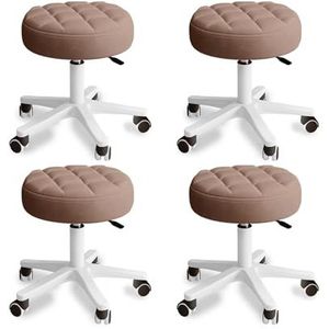 Kleine stoel Ronde krukken met wielen, PU-leer Hoogteverstelbaar Draaibaar Werk SPA Salon met(Brown,4 Pack)