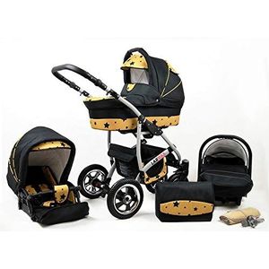 Kinderwagen 3 in 1 complete set met autostoeltje Isofix babybad babydrager Buggy Larmax van ChillyKids Gold Star 4in1 autostoeltje + Isofix