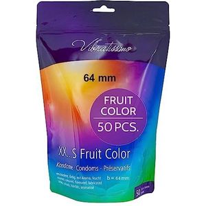 VIBRATISSIMO Fruit Color condooms 50-pack Authentiek Gevoel & Extra Vochtig Mannelijke Condooms Hersluitbare Verpakking Kleurrijke Ultradunne b=64mm