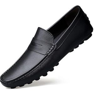 For heren Loafers Ronde neus Leer Penny Driving Loafers Hoogteverhogend 2 inch Antislip Lichtgewicht Schoolfeest Buiten Instappers (Color : Black, Size : 44 EU)