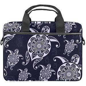 Boho Blauwe Zeeschildpad Schildpad Laptop Schouder Messenger Bag Crossbody Aktetas Messenger Sleeve voor 13 13.3 14.5 Inch Laptop Tablet Beschermen Tote Tas Case, Meerkleurig, 11x14.5x1.2in /28x36.8x3 cm