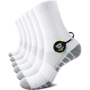 TUUHAW Sokken Heren 47-50 Wit Sportsokken Tennissokken Kuitsokken Badstof Sokken Wit Voetbalsokken Hardloopsokken Halfhoge Sokken Heren 6 Pack