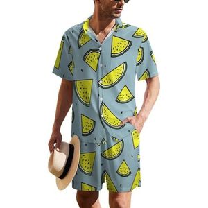Gele watermeloen Hawaiiaanse pak voor heren, set van 2 stuks, strandoutfit, shirt en korte broek, bijpassende set