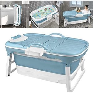Aufun opvouwbaar bad XL 112 x 62 x 52 cm, ideaal voor badkamer, douche en balkon, met deksel en massagerollers, zeepmand, dik plastic draagbaar bad - blauw