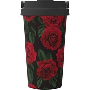 OdDdot Rode Rose Print Reizen Koffie Mok Geïsoleerde Koffie Cup Herbruikbare Koffie Cups Vacuüm Roestvrij Staal