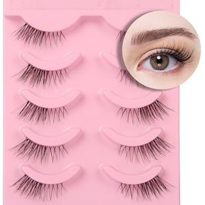 Halve wimpers natuurlijke look strip doorzichtige band zachte strip hoek nep kattenoog korte accent wimpers 5 paar set pakket [Idun 6-13 mm, ]