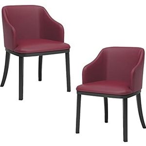 GEIRONV Moderne lederen stoelen Set van 2, Soft Seat High Back Padded salonzetel Black Metal Legs Lounge Side Chair Eetstoelen (Color : Red)