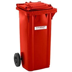EUROKRAFT Grote afvalbak van kunststof, volgens DIN EN 840 - volume 120 l, HxBxD 933 x 482 x 552 mm - rood