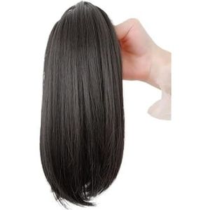 Paardenstaartverlenging, 12 Inch Korte Rechte Paardenstaart Verlenging met Klauw Clip - Nep Kaak, Hittebestendig - Geschikt for Vrouwen Nephaar(Brown Black)