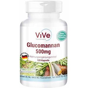 Glucomannan 500 mg - 120 veganistische capsules van konjacwortelextract - natuurlijke bronstof, vezels, kwaliteit uit Duitsland ViVe Supplements
