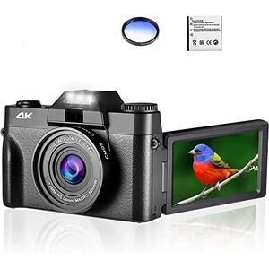 Videocamera, Flip Screen 4K Selfile Camcorder Stream Macro Lens Vlog Videorecorder Fotografie 48MP Digitale camera Groothoek(128G TF Card,With Only Filter)
