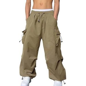 Heren Casual Cargobroek Elastische Tailleband Trekkoord Street Hiphop Broek Baggy Casual Effen Parachutebroek Met Zakken, S-3XL joggingbroek(Khaki,3XL)