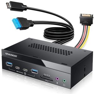 GRAUGEAR 8-interfaces Frontpaneel - 5,25 Inch - 2x USB-C - 2x USB-A - SD & microSD-kaartlezer