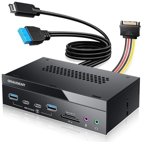 GRAUGEAR 8-interfaces Frontpaneel - 5,25 Inch - 2x USB-C - 2x USB-A - SD & microSD-kaartlezer