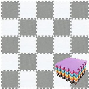 qqpp Speelmat, zacht, EVA-schuim, voor baby's, voor op de grond, puzzelstukken, stapelbaar, opvouwbaar, 25 tegels (30 x 30 x 1 cm), wit en grijs QQC-ALb25N