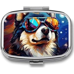Hond Dragen Glazen Pillendoos voor Portemonnee Pocket Kleine Vierkante Pil Case Decoratieve Geneeskunde Doos Reizen Geneeskunde Tablet Case Vitamine Organizer Pil Container Houder Unieke Gift