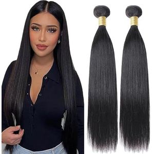 Lakaisa Straight Human Hair Bundles Sew in Hair Natural Black Real Hair Extensions 2 Bundles Unprocessed Virgin Human Hair Minimal Smell Low Shedding for Women 26 26 Inch