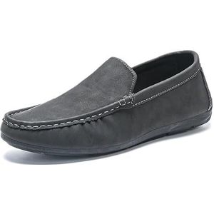 Loafers for heren PU lederen loafers met ronde neus Platte hak Antislip Comfortabele wandelslip-ons (Color : Grey, Size : 40 EU)