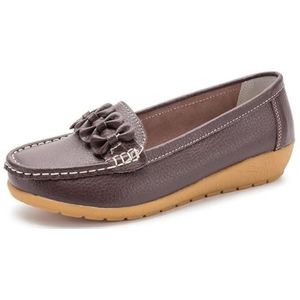 WDUDSUDUW Klassieke lederen loafers voor dames, casual slip-on bootschoenen, comfortabele mocassins met zachte zool, A Coffee, 42 EU