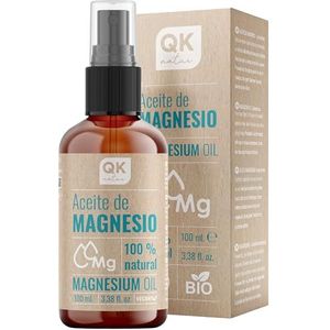 QKnatur - Magnesium Olie Spray 100% Puur (100 ml) Glazen flesje + spraydispenser - Voor sporters, gewrichten, spierontspanning, slaap, voeten