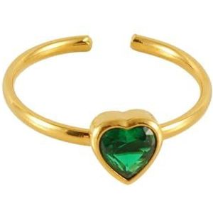 Damesmode roestvrij staal kleurrijke ring titanium staal 18k vierkante liefdesvorm bloemringarmband (Style : Love green diamonds)