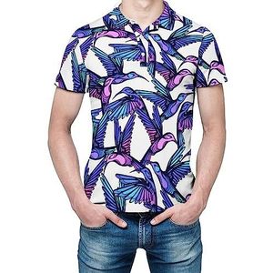 Kleurrijke kolibries heren shirt met korte mouwen golfshirts normale pasvorm tennis T-shirt casual zakelijke tops