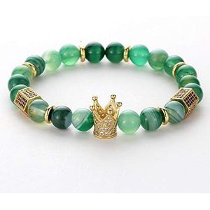 kralen armbanden, jade armband, Groen Gestreepte Agaat Met Gouden Zeshoekige Kolom Chakra Armband Rekbaar Dames Heren Sieraden Giftent
