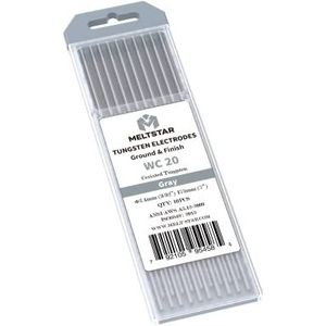 MELTSTAR WC20 Grijze elektrode van 98% puur wolfraam en 2% ceroxide (10 stuks, diameter 2,4 x 175 mm) – stralingsvrije professionele elektrode voor TIG-lassen, polijsten en slijpen