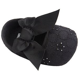 LACOFIA Baby Meisjes Schoenen Baby Prinses Strik Antislip Zachte Zool Doop Schoenen Zwart 3-6 maanden