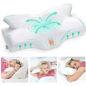 Elviros - Cervicaal Orthopedisch Kussen - Wit - Ergonomisch Traagschuim - 53.8 x 33 x 11/9 cm