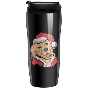 Santa Golden Retrieve Koffie Mok met Deksel Dubbele Muur Water Fles Reizen Tumbler Thee Cup voor Warm/Ijs Dranken 350ml