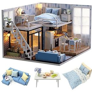 Cuteroom DIY houten poppenhuis kit, poppenhuis miniatuur met meubels en