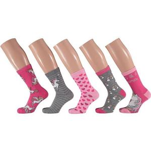 Morethansocks - Kindersokken Unicorn - Grijs/Roze - Maat 27/30 - Sokken meisjes - Kindersokken meisjes - Sokken kind - Kindersokken maat 27 30 - Sokken meisjes multipack