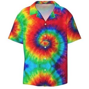 OdDdot Tie Dye Hippies Print Heren Button Down Shirt Korte Mouw Casual Shirt voor Mannen Zomer Business Casual Jurk Shirt, Zwart, 4XL