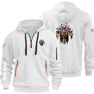 AHYAOFA Heren Gezellige Hoodie Sweatshirt voor The H.or.d.e Jumpers Tops Hoody Sport Uitloper Lange Mouw Hooded Jassen Half Zip Jassen, Wit-1, 18-20