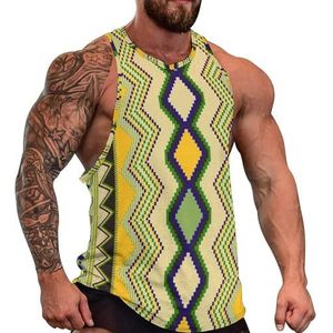 Kente stoffen tribal print heren tanktop grafische mouwloze bodybuilding T-shirts casual strand T-shirt grappige sportschool spier