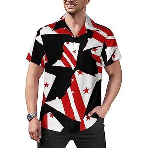 Vlagkaart van Washington DC casual overhemden voor heren, korte mouwen, Cubaanse kraag, T-shirts, tops, Hawaiiaans T-shirt, 2XL