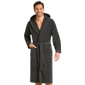 Morgenstern Badjas Heren I Velours I 100% Katoen I Capuchon I Lang Donkergrijs XL