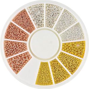 6 stuks in doos met roestvrijstalen kaviaarkralen voor nail art, gemengde maten, legering, goud/zilver, pistoolkralen, nagelbedels, 0,8-3,0 mm, manicurebal - 35