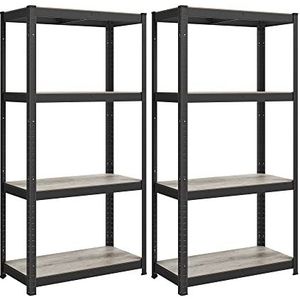 SONGMICS Staand rek, set van 2 boekenkasten, opbergrek, 4 planken, verstelbaar, 40 x 80 x 160 cm, elk tot 520 kg belastbaar, voor keuken, woonkamer, greige-zwart GLR044B22