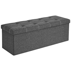 SONGMICS Bank met opbergruimte, zitkist, zitkruk, opvouwbaar, 110 x 38 x 38 cm, hoes van kunstlinnen, voor slaapkamer, hal, woonkamer, donkergrijs LSF077G04