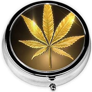 LAMAME Gouden Cannabis Gedrukte Mini Pillendoos om de Doos Draagbare Opslag van de Pillendoos