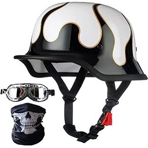 Vintage motorhelm, motorhelm voor volwassenen met gezichtsmasker + bril, DOT goedgekeurde retro schedelkap halve helm voor scooter bromfiets mannen en vrouwen straatcruiser Decoration