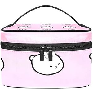 Witte schattige konijnen roze achtergrond make-up organizer tas, reizen make-up tas organizer case draagbare cosmetische tas voor vrouwen en meisjes toiletartikelen, Meerkleurig, 22.5x15x13.8cm/8.9x5.9x5.4in