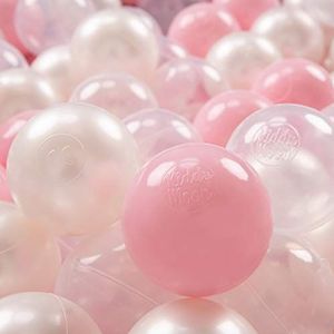 KiddyMoon 100 ∅ 7cm kinderballen speelballen voor ballenbad baby plastic ballen made in eu, poeder roze/parel/transparant