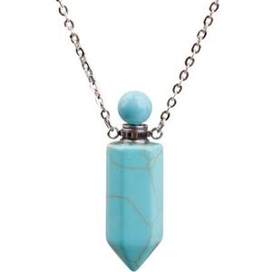Crystal Perfume Bottle Healing Chakra Gemstones Pendant Necklace Women Roses White Crystal Essential Oil Jewelry (Color : Green Turquoise)